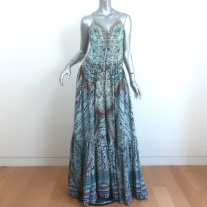 Camilla Button-Front Maxi Dress Crystal-Embellished Cotton Size Medium