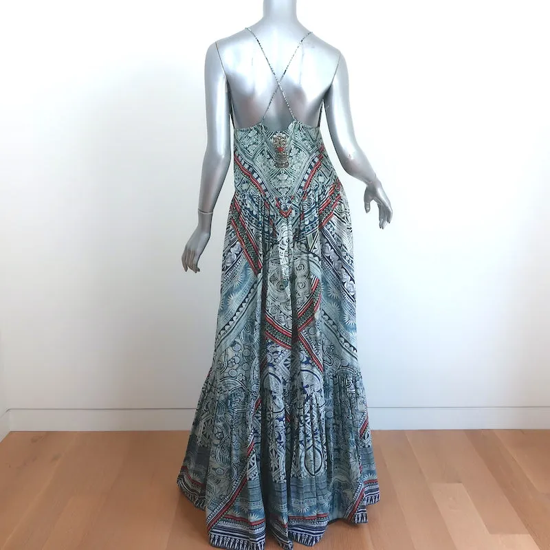 Camilla Button-Front Maxi Dress Crystal-Embellished Cotton Size Medium