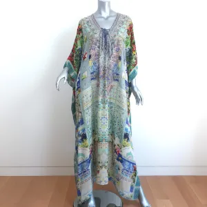 Camilla Lace-Up Kaftan Light Blue Crystal-Embellished Silk One Size Maxi Dress