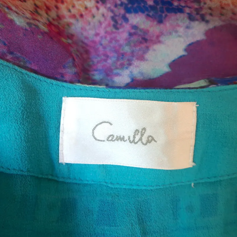 Camilla Lace-Up Kaftan Ombre Snake Print Embellished Chiffon One Size Maxi Dress