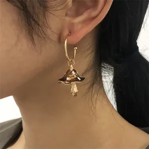 Caramel Enamel & 18K Gold-Plated Mushroom Drop Hoop Earrings