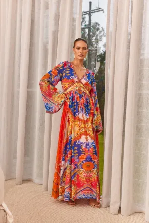 CARNIVAL SPIRIT MAXI DRESS W FITTED WAIST