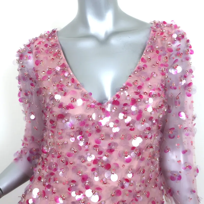Carolina Herrera Floral Pailette Embellished Tulle Maxi Dress Pink Size 4