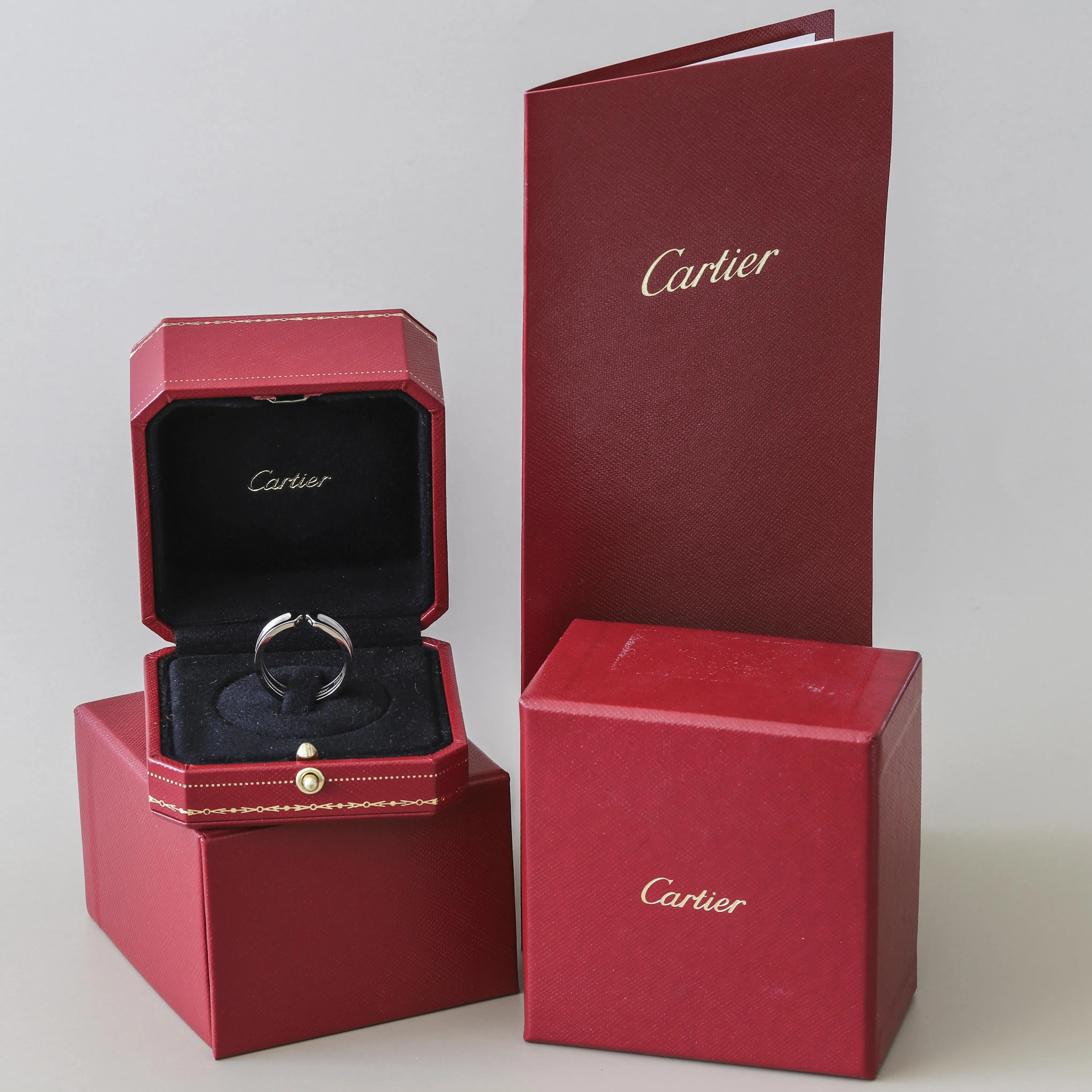 Cartier Logo Double C Ring 18K White Gold with Box & Papers Size 62