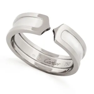 Cartier Logo Double C Ring 18K White Gold with Box & Papers Size 62