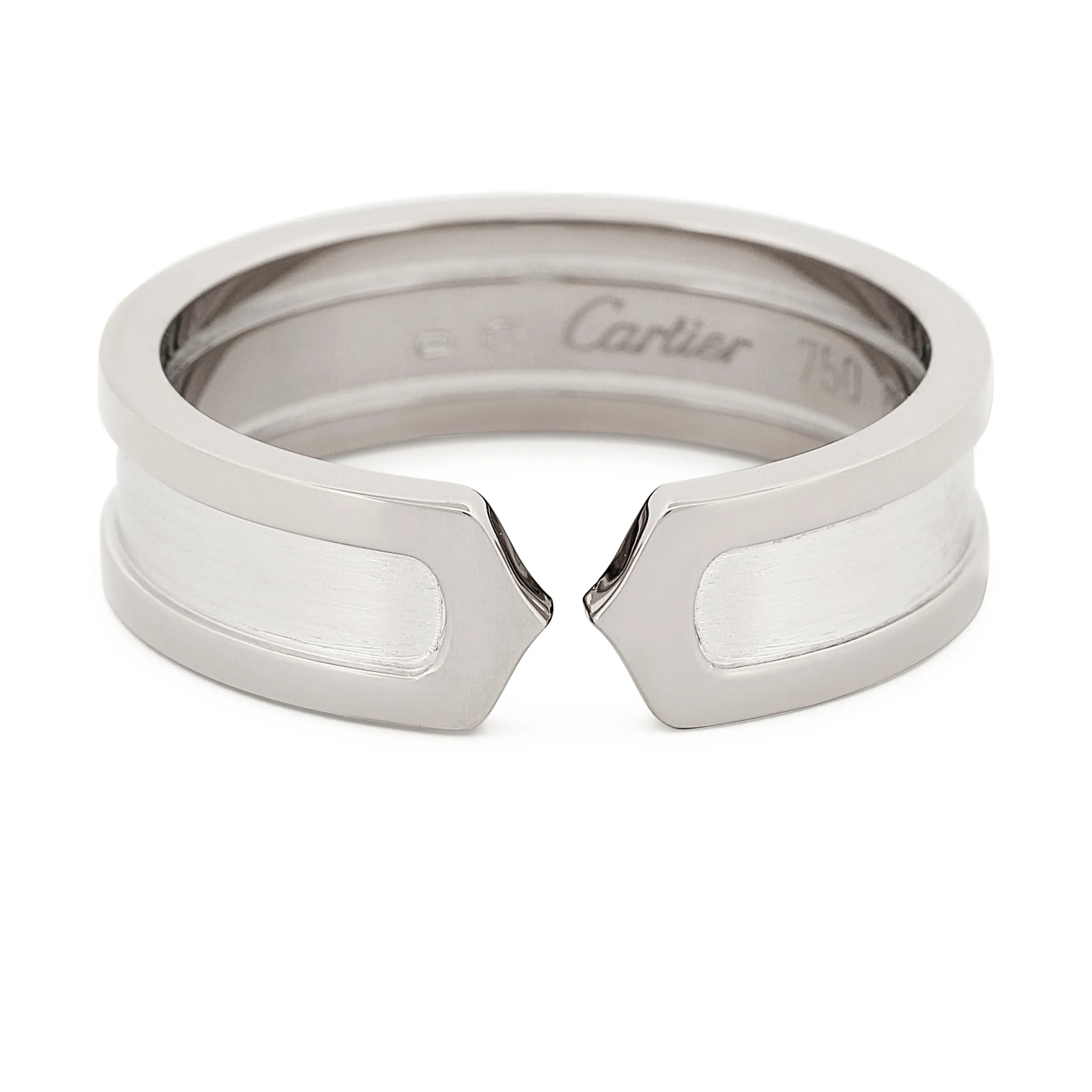 Cartier Logo Double C Ring 18K White Gold with Box & Papers Size 62