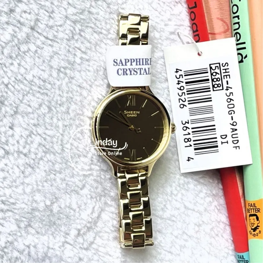 Casio Women's Watch SHE-4560G-9A Stainless Steel Band One-touch 3-fold Clasp Sapphire Crystal
