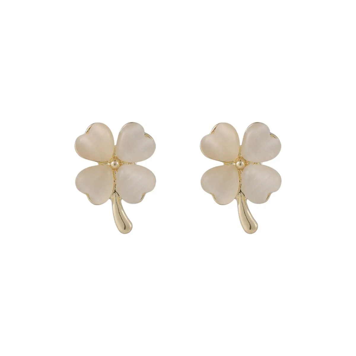 Cats Eye & 18K Gold-Plated Clover Stud Earrings