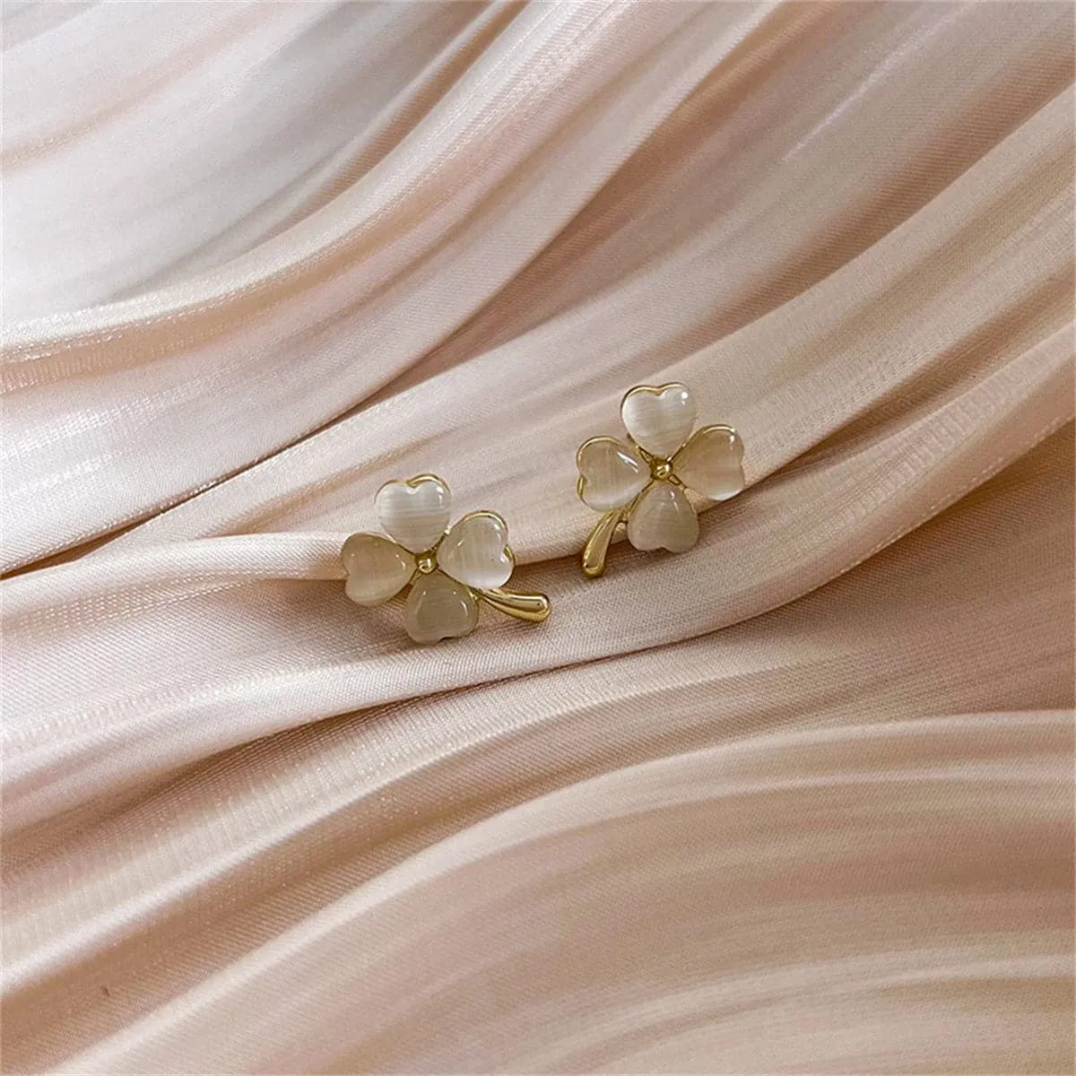 Cats Eye & 18K Gold-Plated Clover Stud Earrings