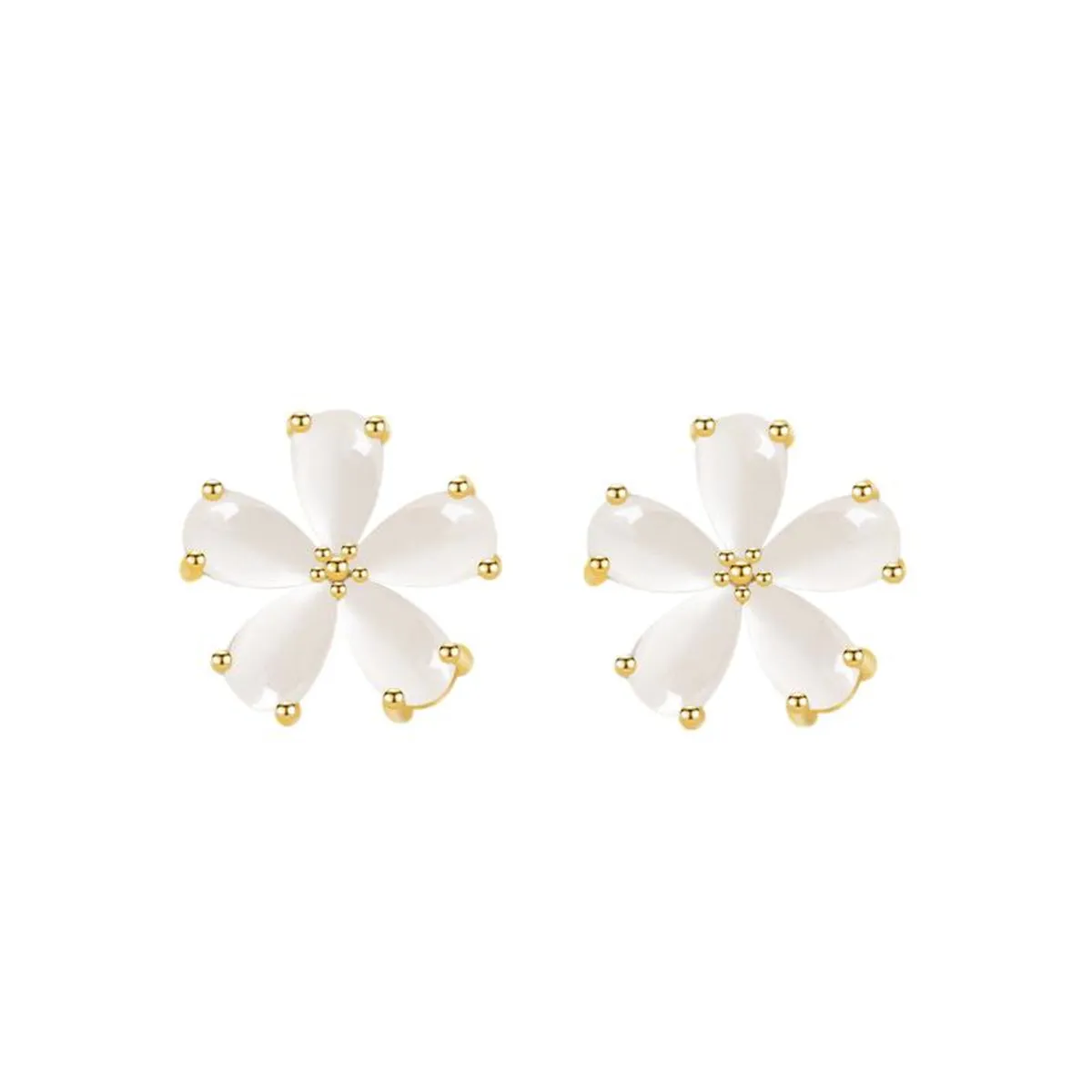 Cats Eye & 18K Gold-Plated Flower Stud Earrings