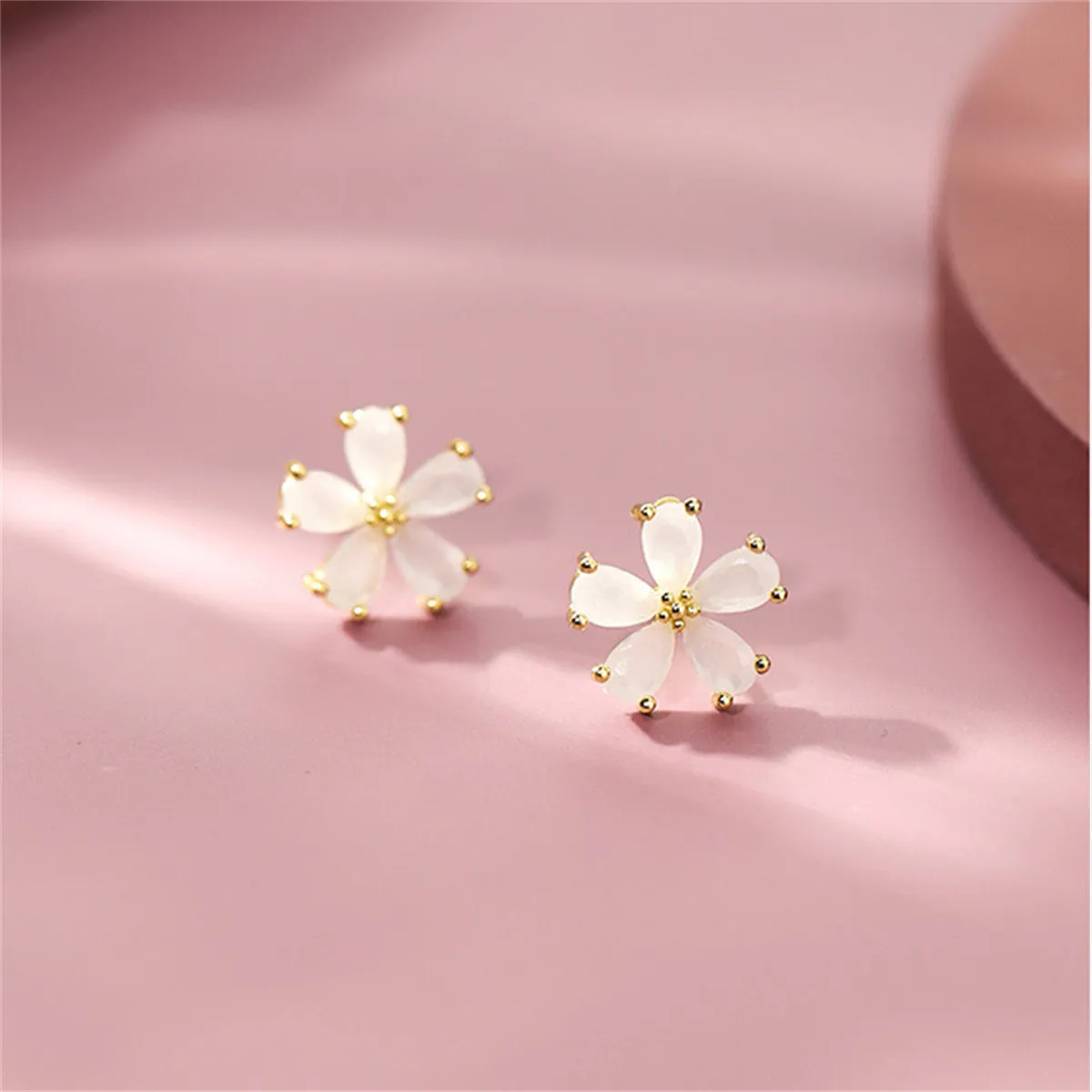 Cats Eye & 18K Gold-Plated Flower Stud Earrings