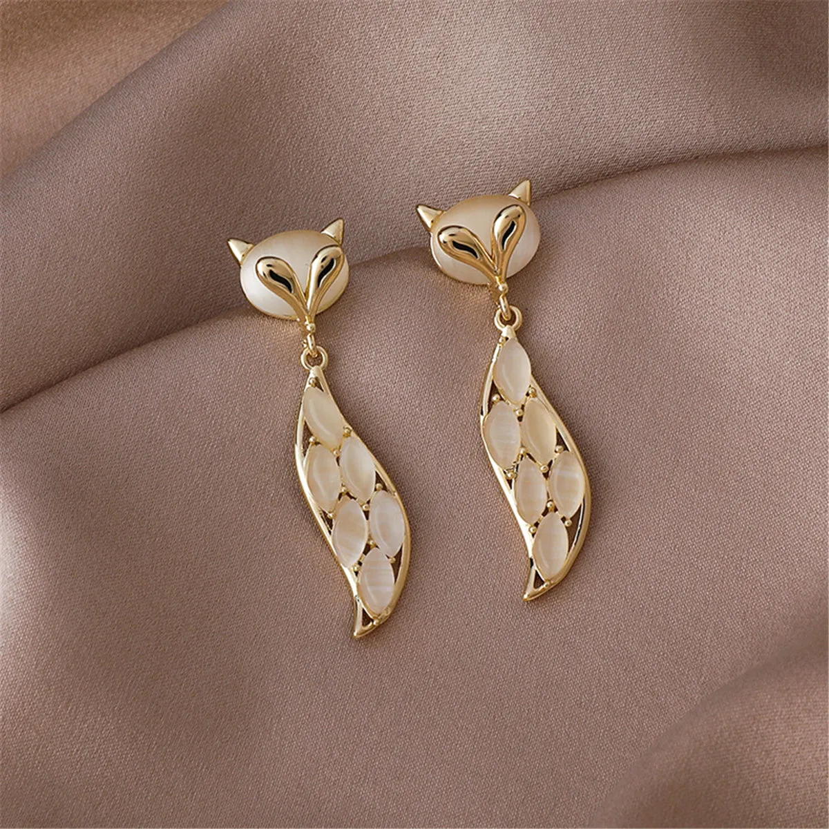 Cat's Eye & 18K Gold-Plated Fox Drop Earrings