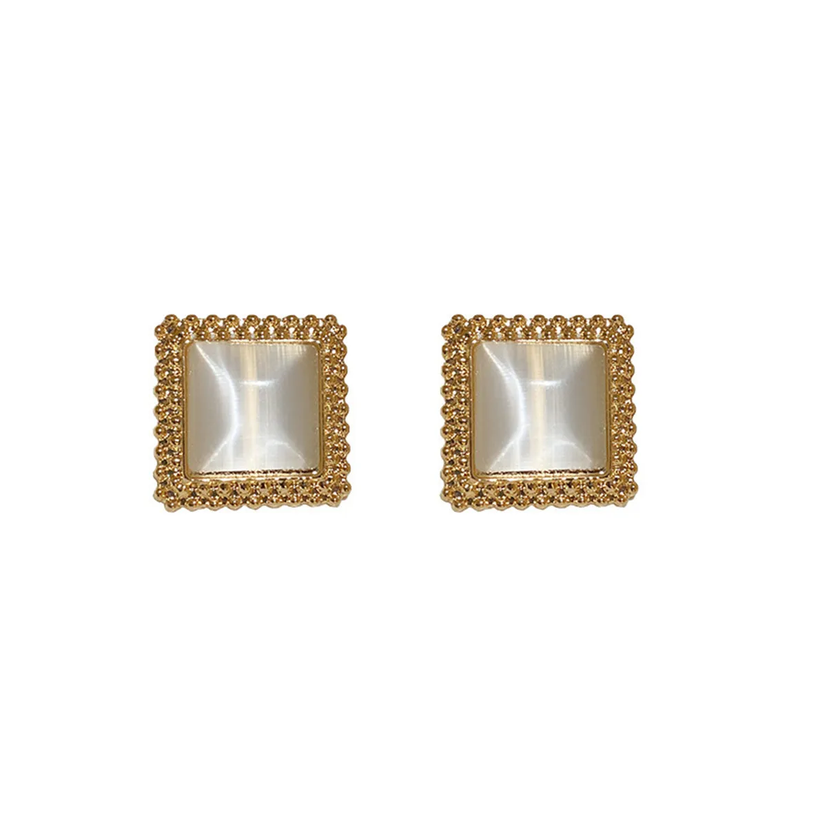 Cats Eye & 18K Gold-Plated Square Stud Earrings