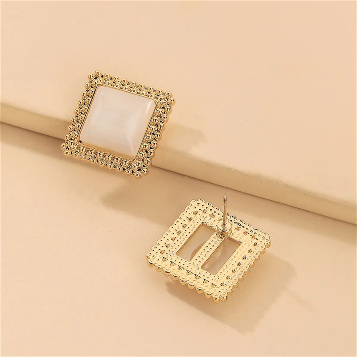 Cats Eye & 18K Gold-Plated Square Stud Earrings