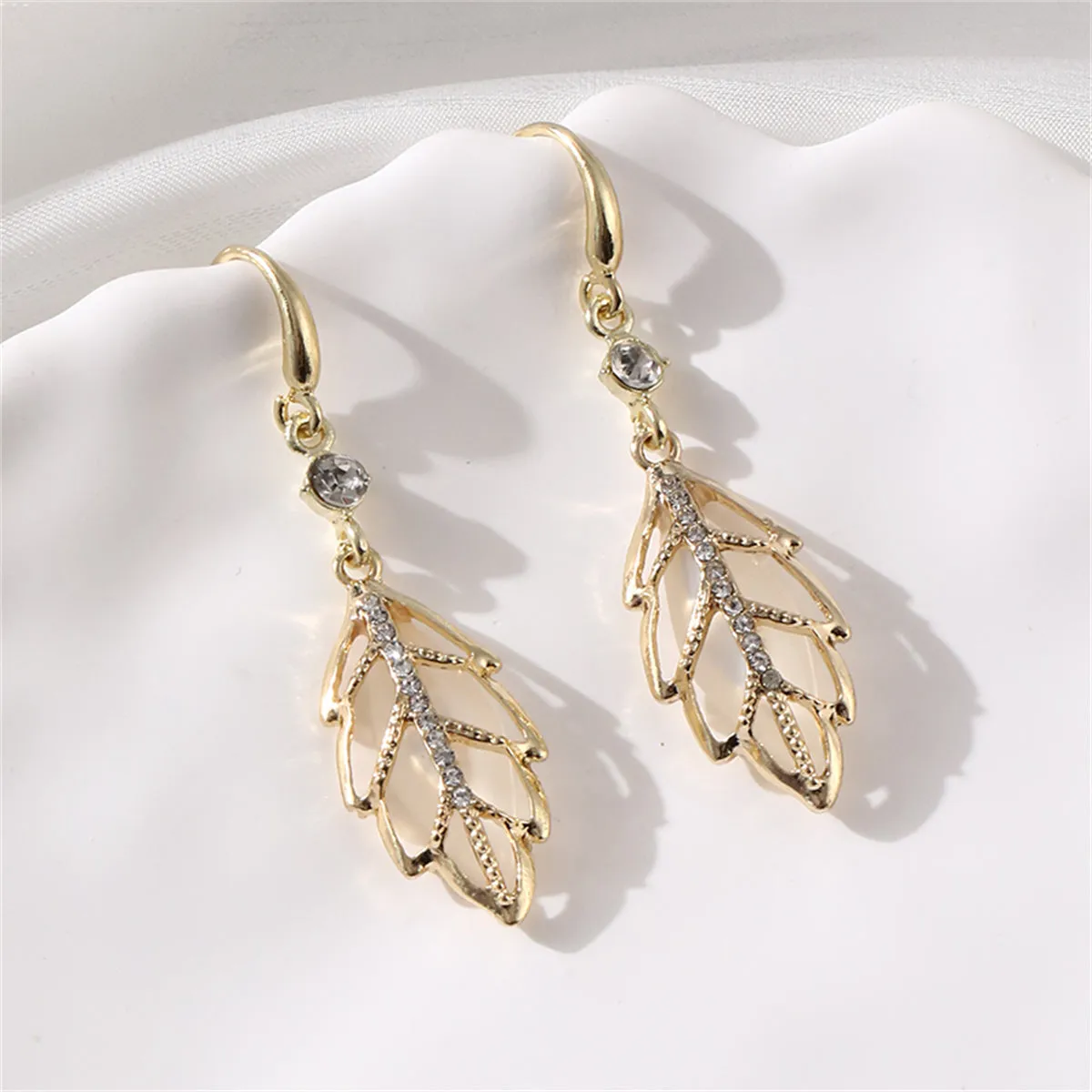 Cats Eye & Cubic Zirconia 18K Gold-Plated Leaf Drop Earrings