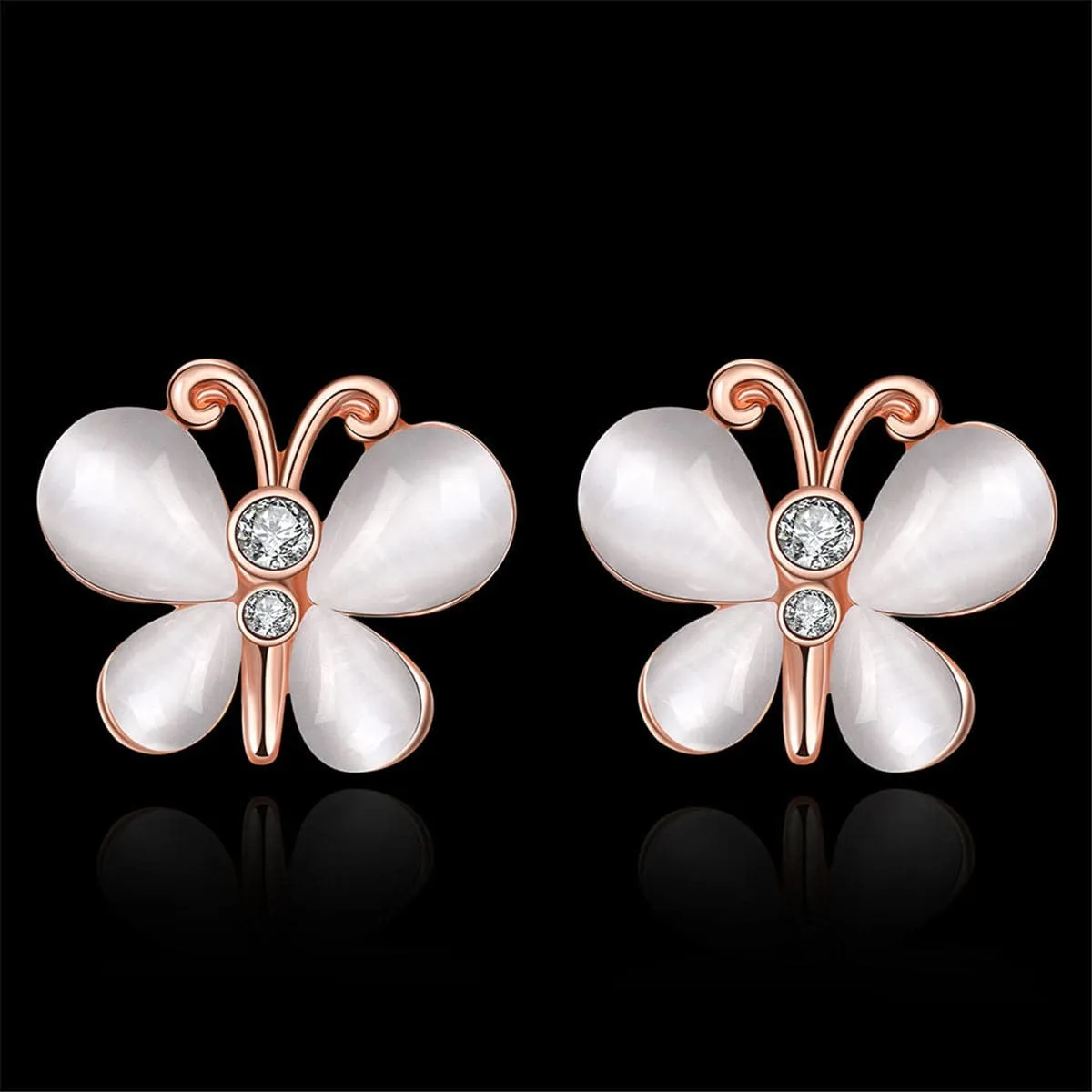 Cats Eye & Cubic Zirconia 18K Rose Gold-Plated Butterfly Stud Earrings