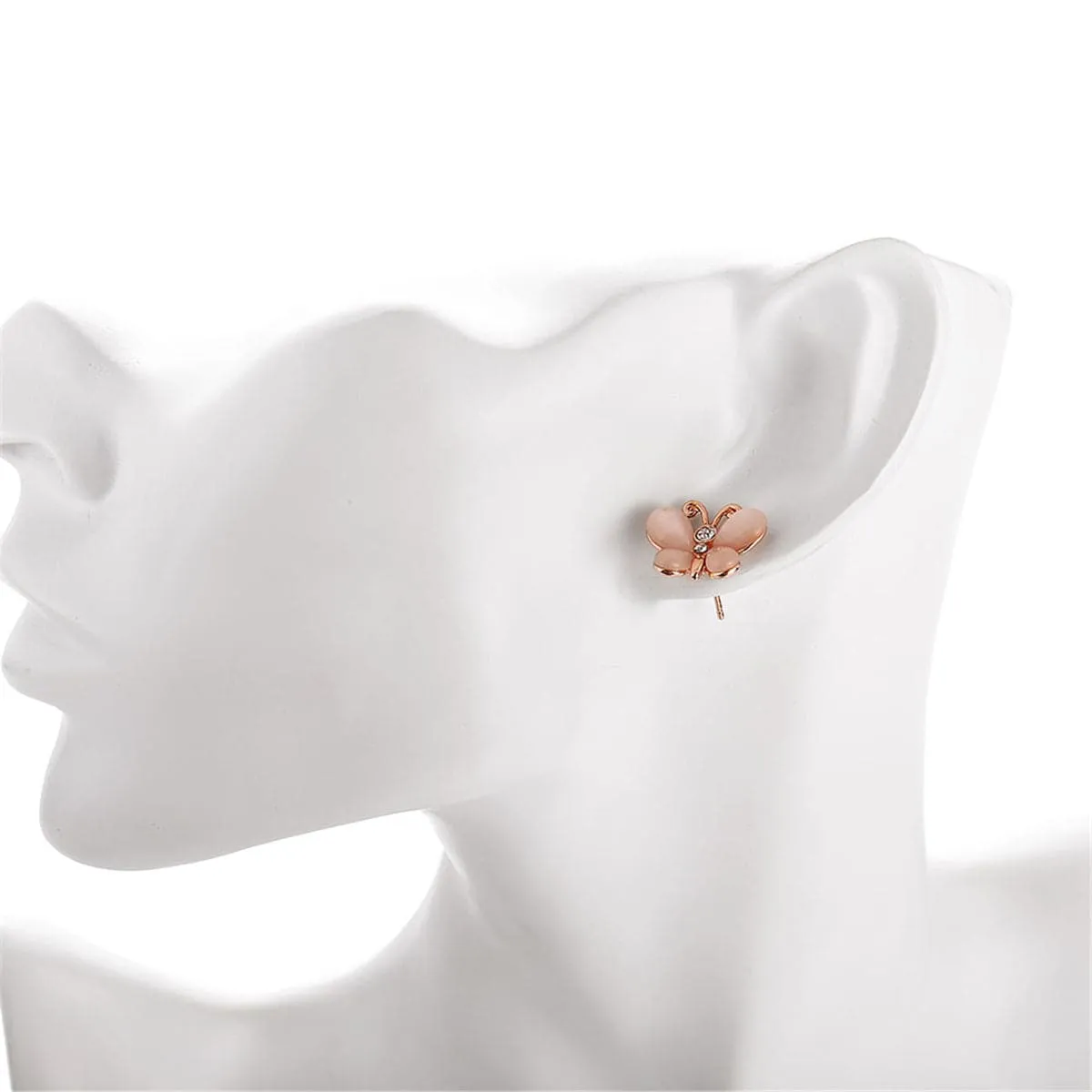 Cats Eye & Cubic Zirconia 18K Rose Gold-Plated Butterfly Stud Earrings