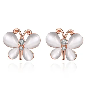 Cats Eye & Cubic Zirconia 18K Rose Gold-Plated Butterfly Stud Earrings