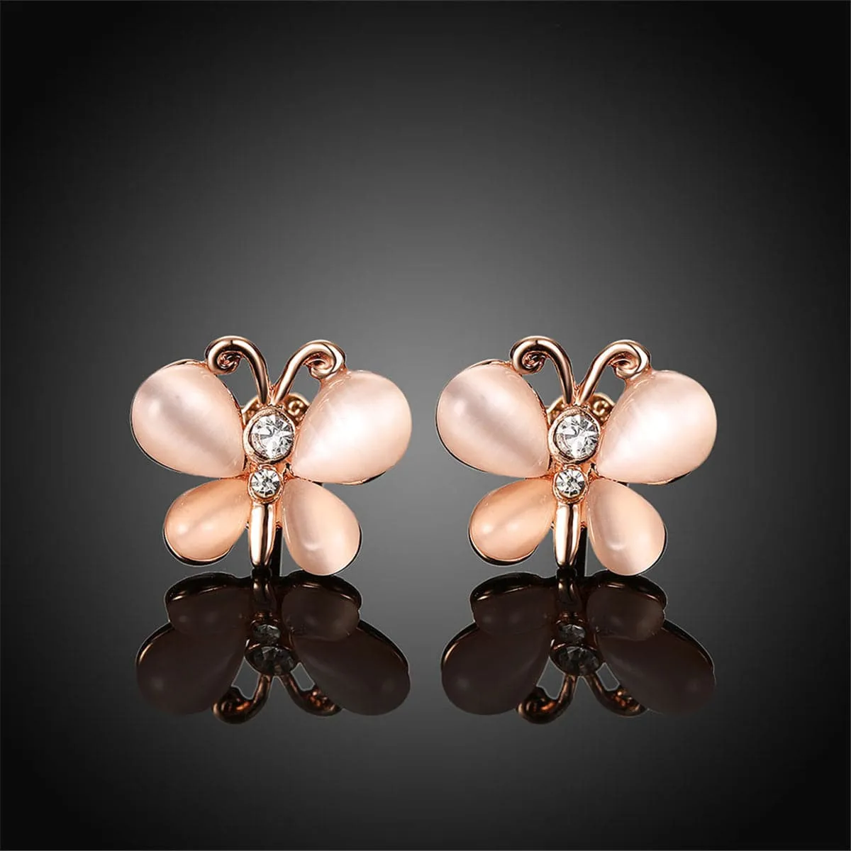 Cats Eye & Cubic Zirconia 18K Rose Gold-Plated Butterfly Stud Earrings