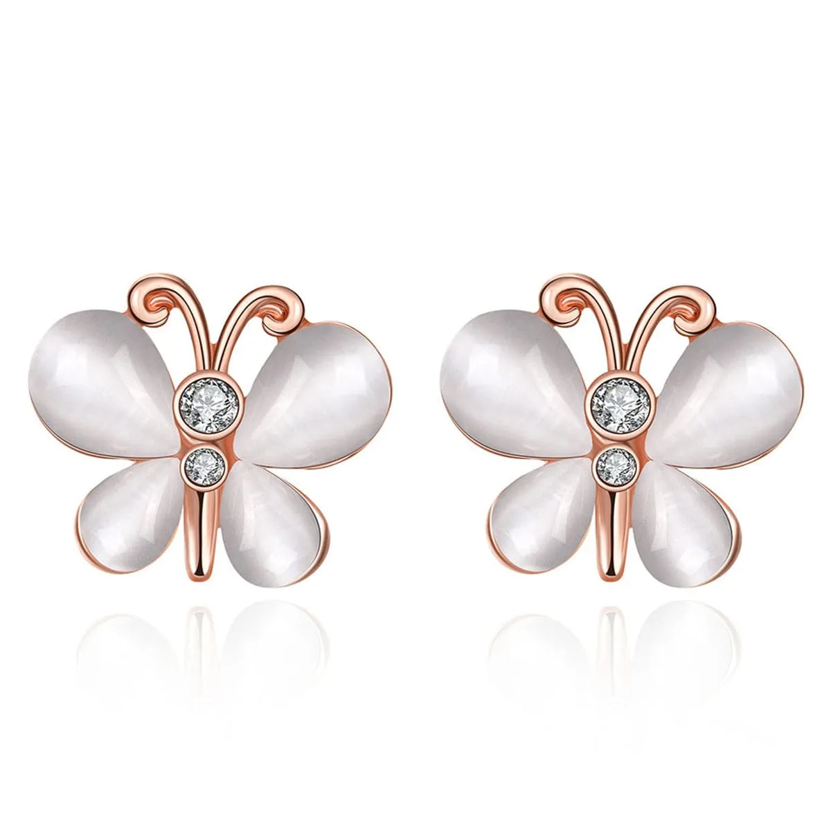 Cats Eye & Cubic Zirconia 18K Rose Gold-Plated Butterfly Stud Earrings