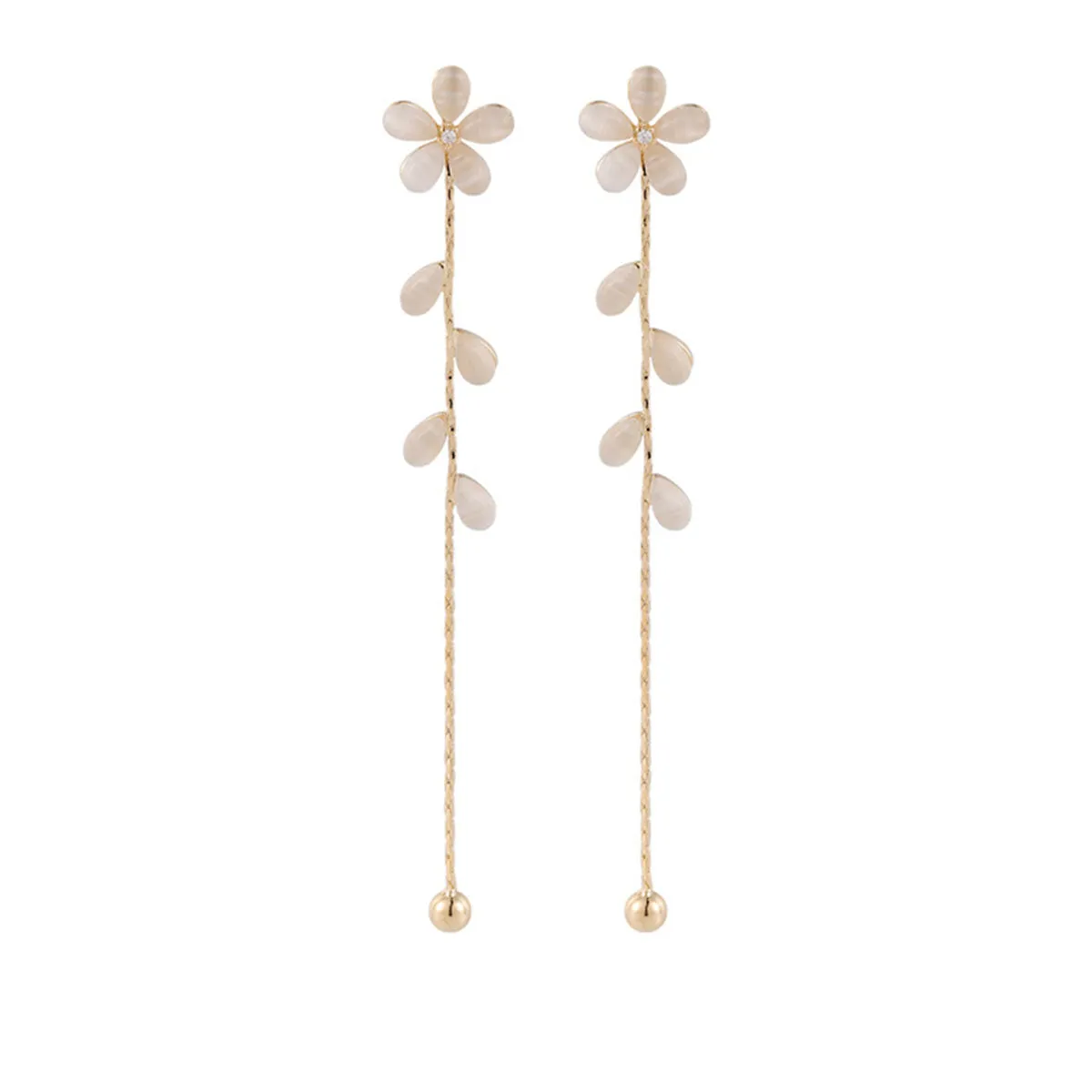 Cats Eye & Cubic Zirconia Floral Drop Earrings