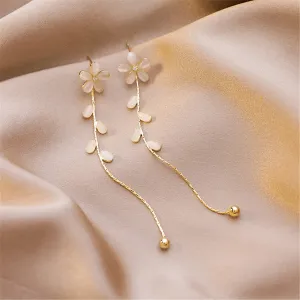 Cats Eye & Cubic Zirconia Floral Drop Earrings