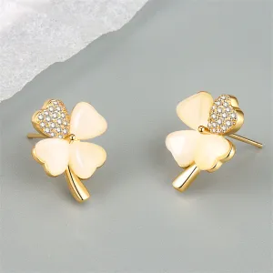 Cats Eye & Cubic Zirconia Heart Clover Stud Earrings