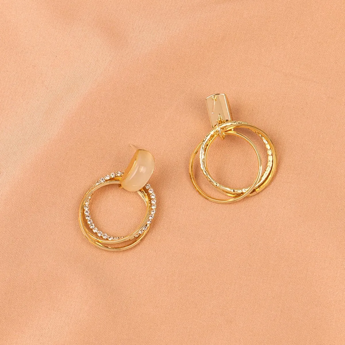 Cat's Eye & Cubic Zirconia Stacked Drop Earrings