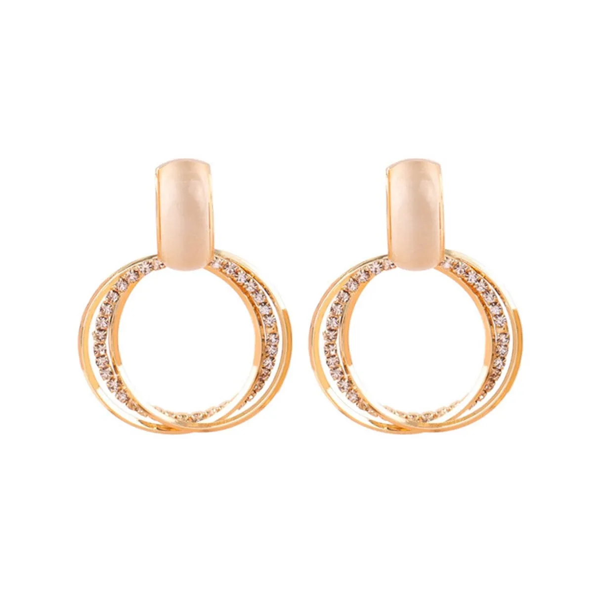 Cat's Eye & Cubic Zirconia Stacked Drop Earrings