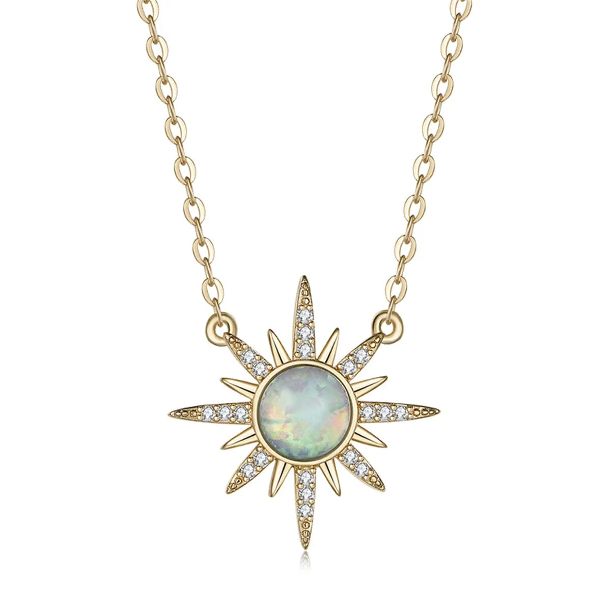 Cats Eye & Cubic Zirconia Sun Pendant Necklace