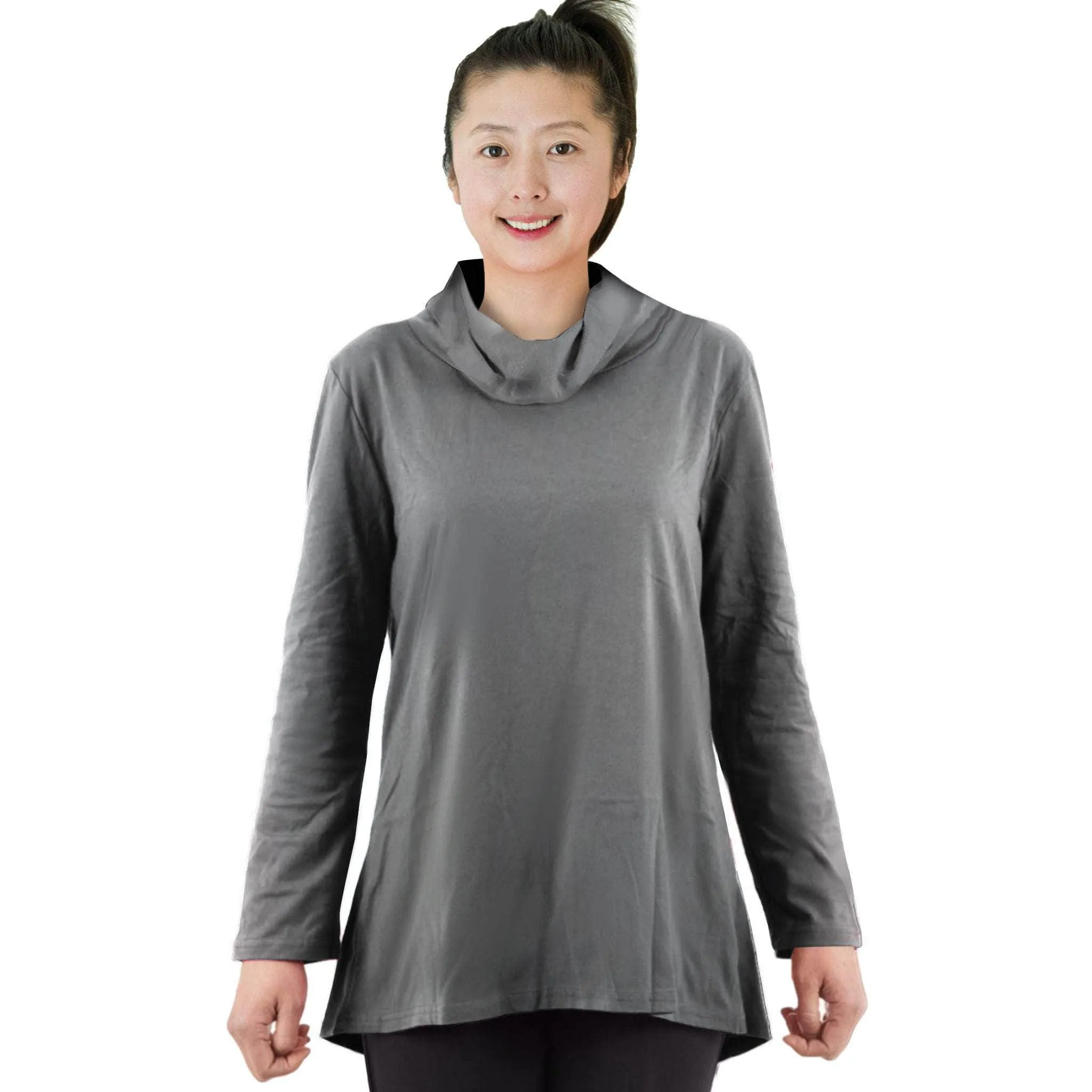 CC Women's Eliana Long Sleeve Cowl Neck Top - Dark Grey