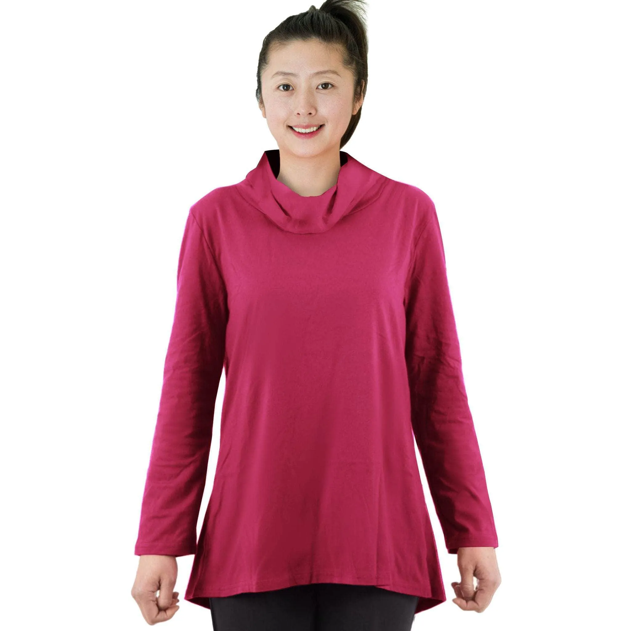 CC Women's Eliana Long Sleeve Cowl Neck Top - Dark Rose