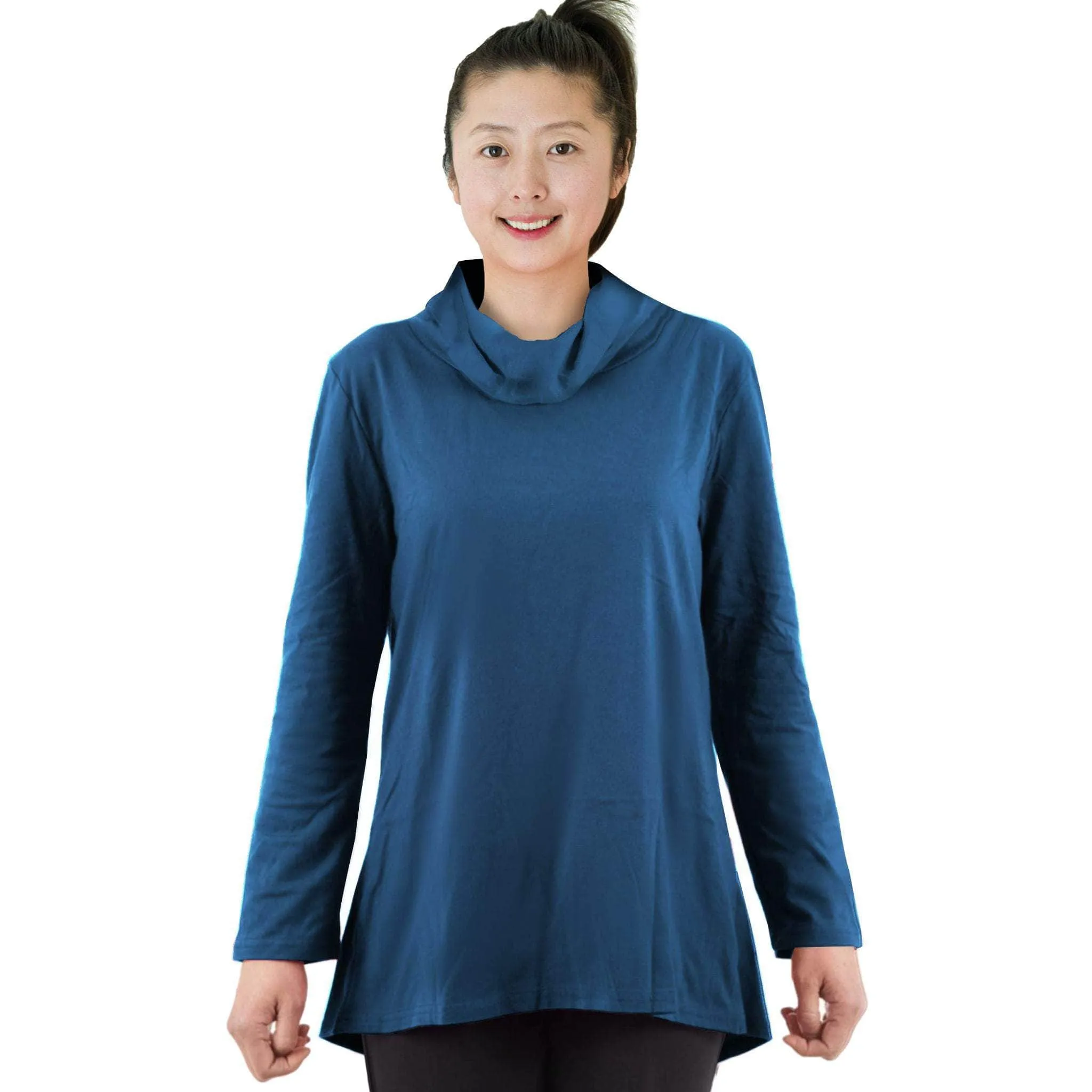 CC Women's Eliana Long Sleeve Cowl Neck Top - Dusty Blue