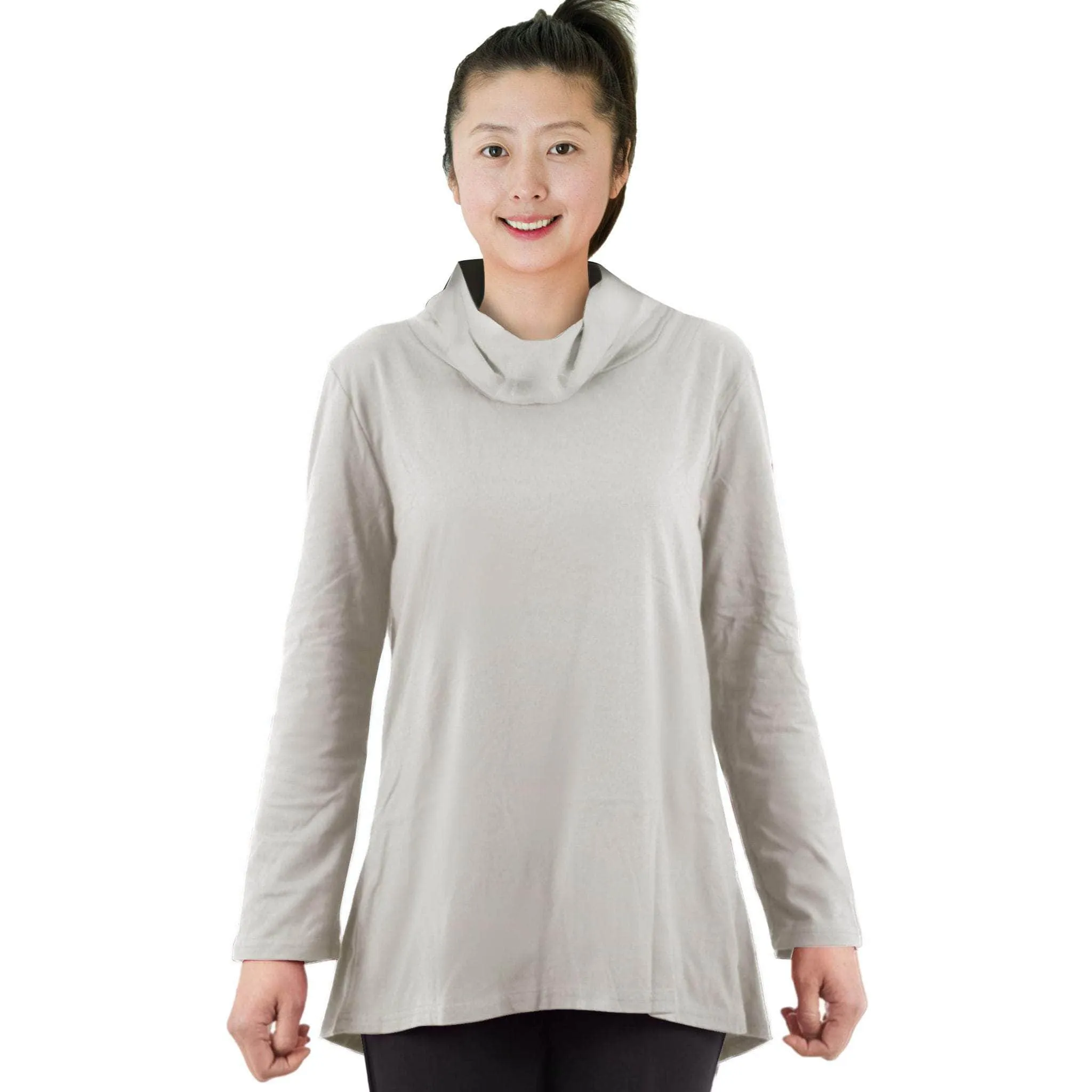 CC Women's Eliana Long Sleeve Cowl Neck Top - Light Grey