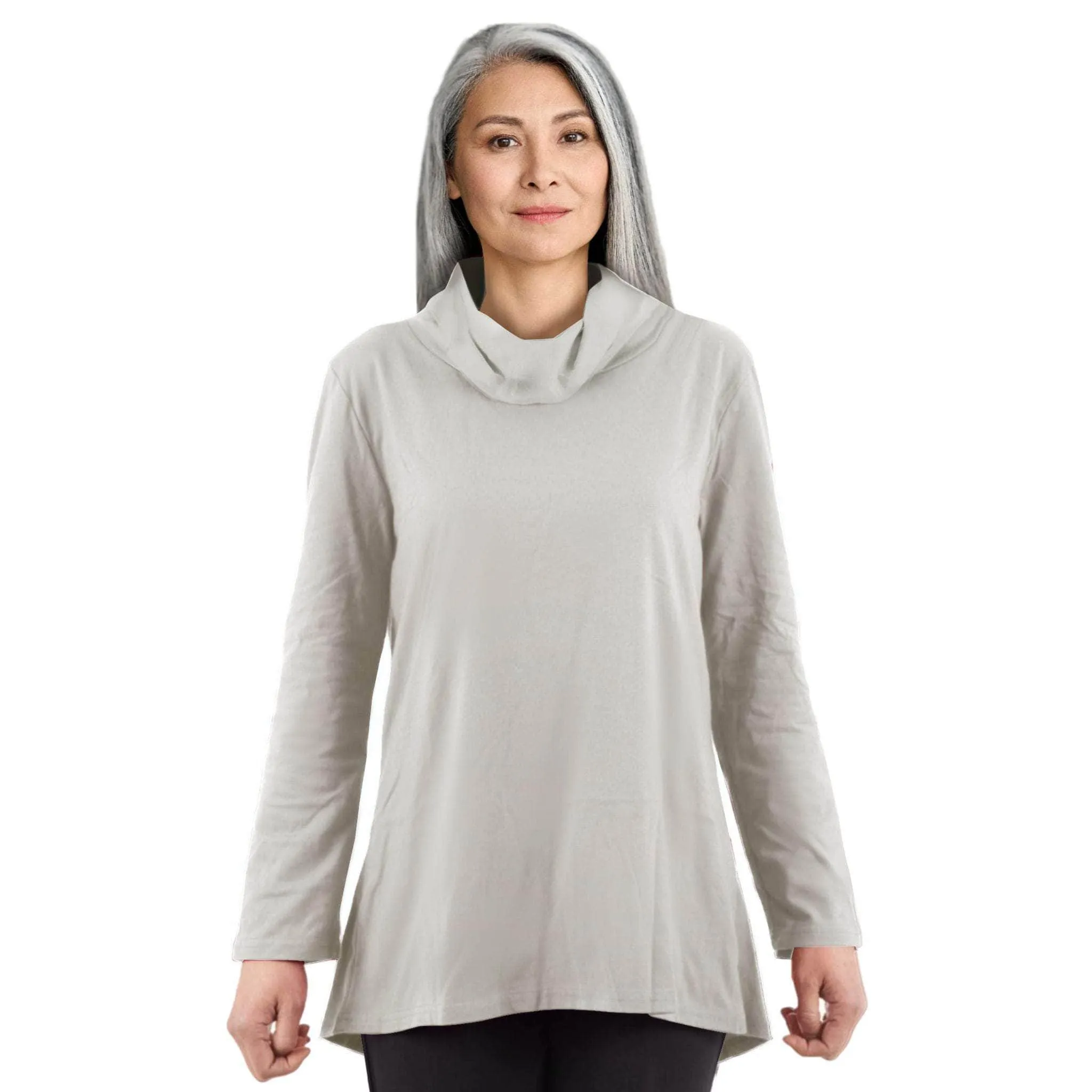 CC Women's Eliana Long Sleeve Cowl Neck Top - Light Grey