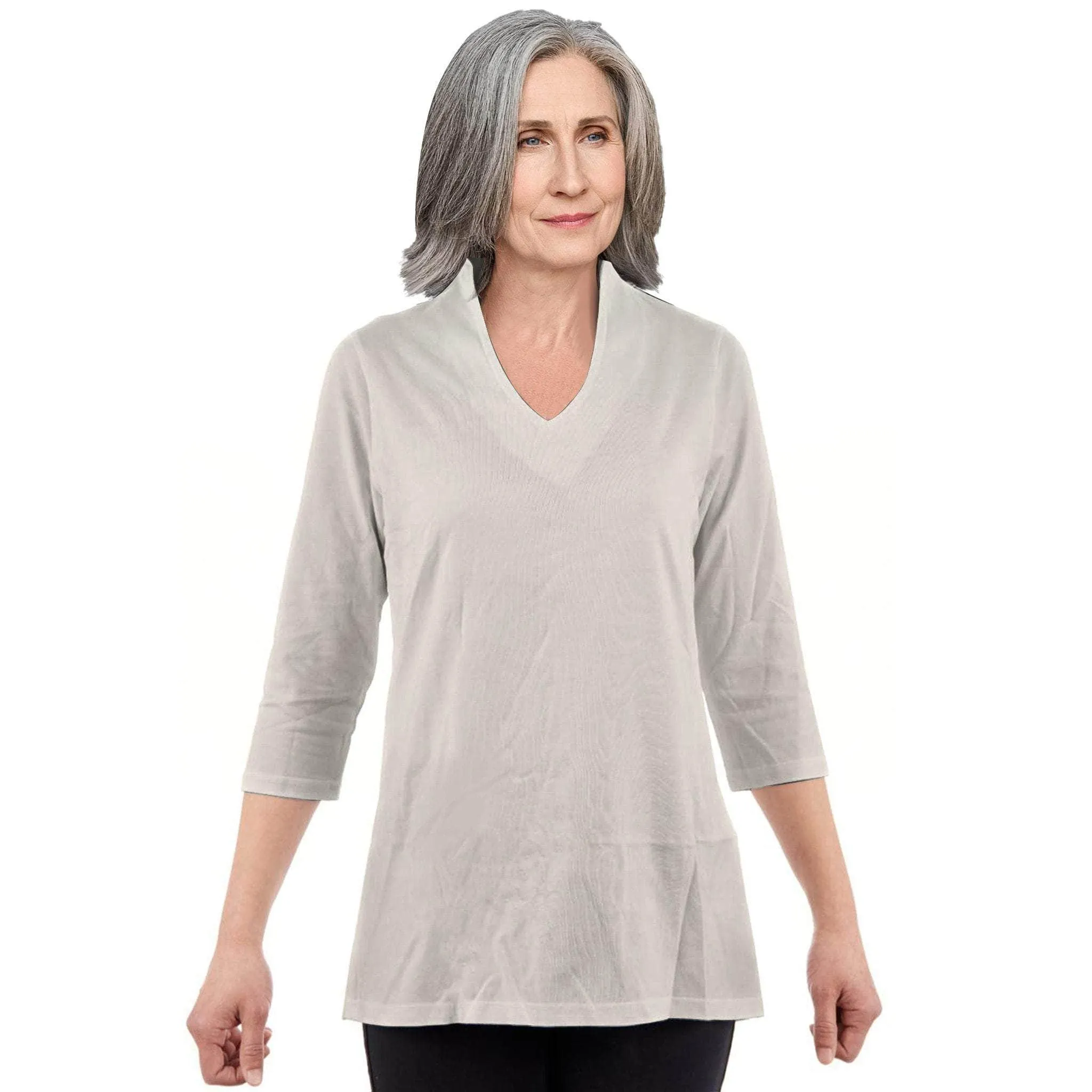 CC Women's Elizabeth 3/4 Sleeve V-Neck Top - Mid Grey