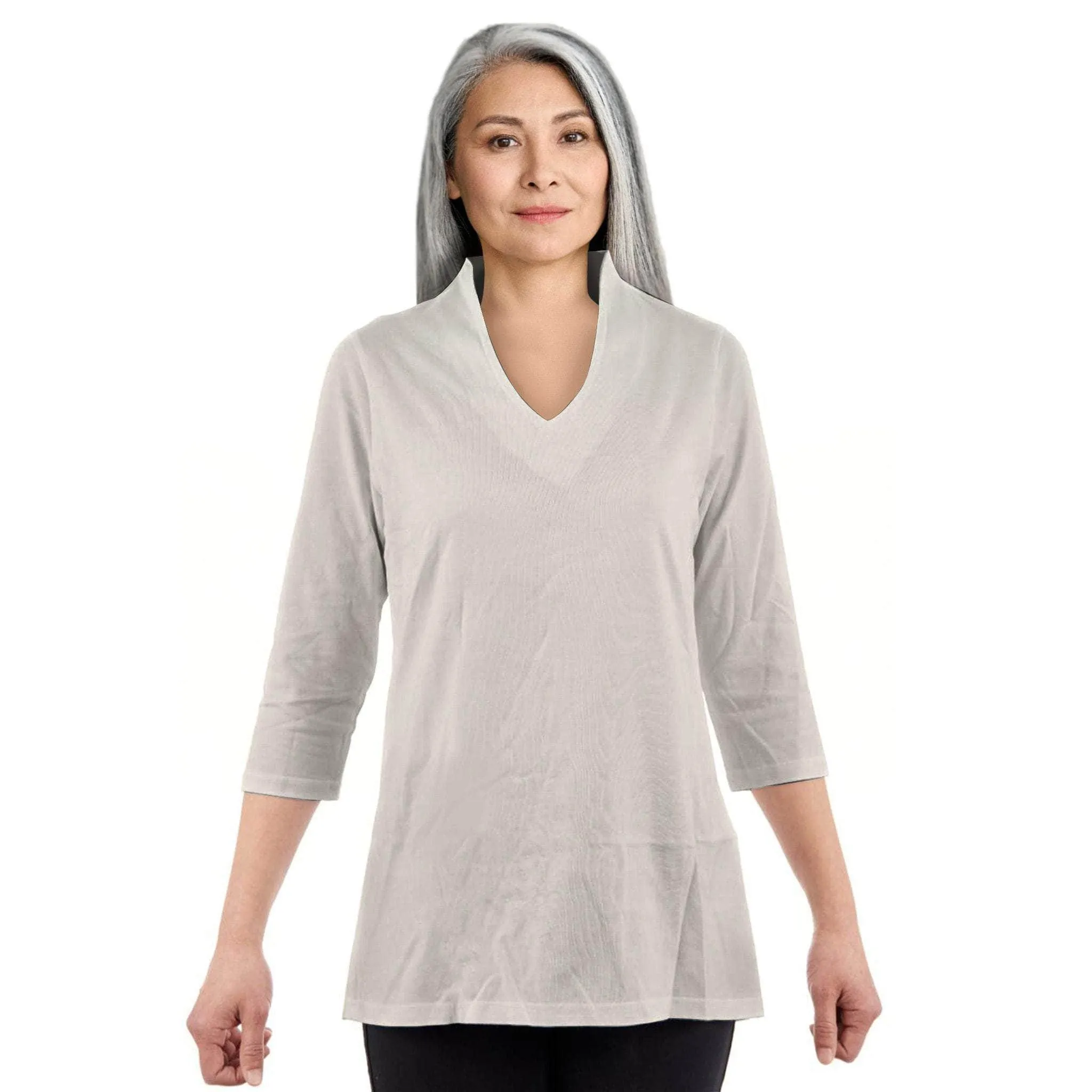 CC Women's Elizabeth 3/4 Sleeve V-Neck Top - Mid Grey
