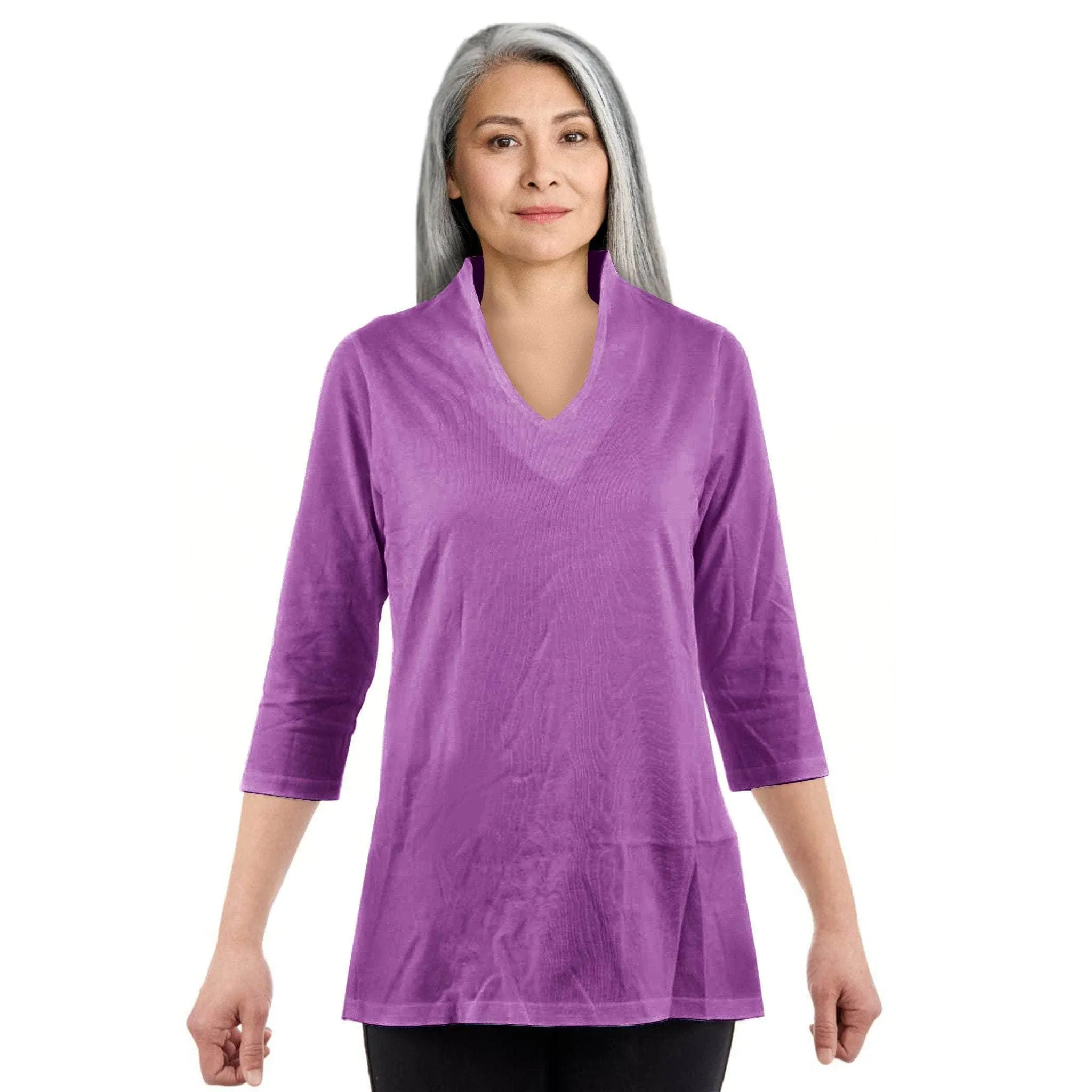 CC Women's Elizabeth 3/4 Sleeve V-Neck Top - Purple
