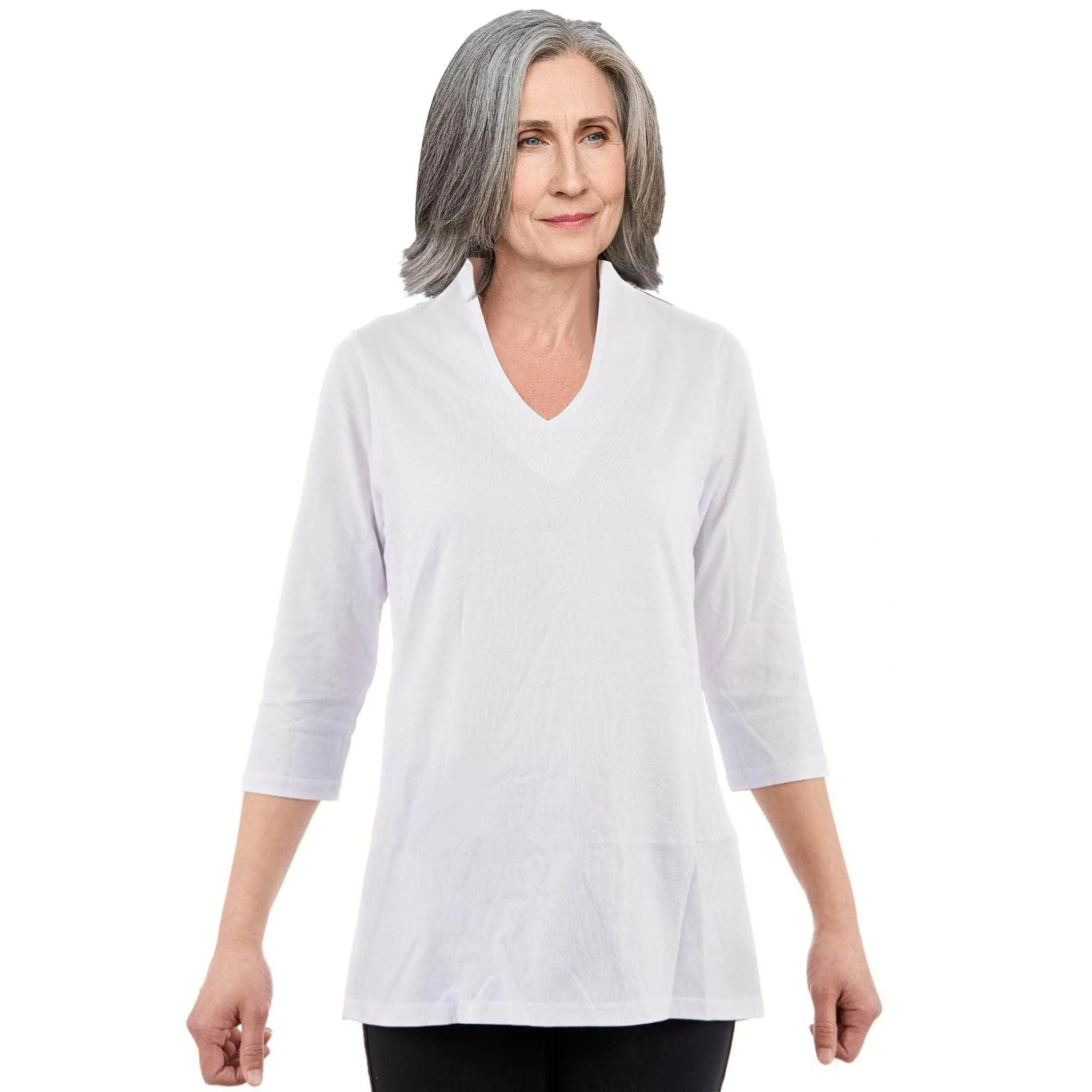 CC Women's Elizabeth 3/4 Sleeve V-Neck Top - White
