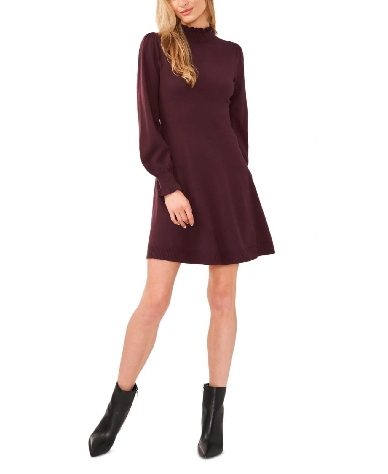 Cece Women's Long Sleeve Smock Cuff Mock Neck Sweater Dress 7052704