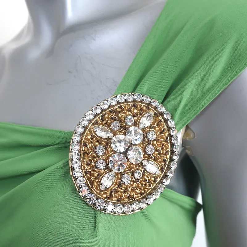 Celine Finition Main Crystal-Embellished One Shoulder Dress Green Jersey Size 38