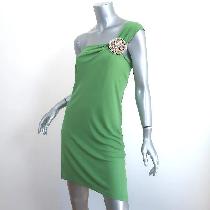 Celine Finition Main Crystal-Embellished One Shoulder Dress Green Jersey Size 38