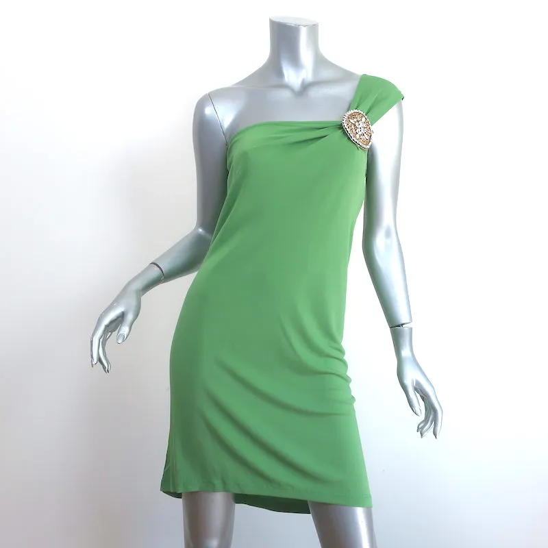 Celine Finition Main Crystal-Embellished One Shoulder Dress Green Jersey Size 38