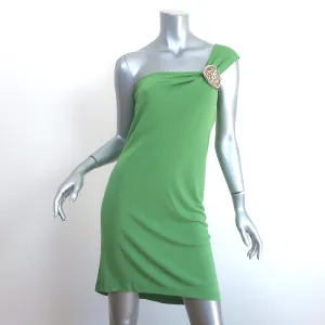 Celine Finition Main Crystal-Embellished One Shoulder Dress Green Jersey Size 38