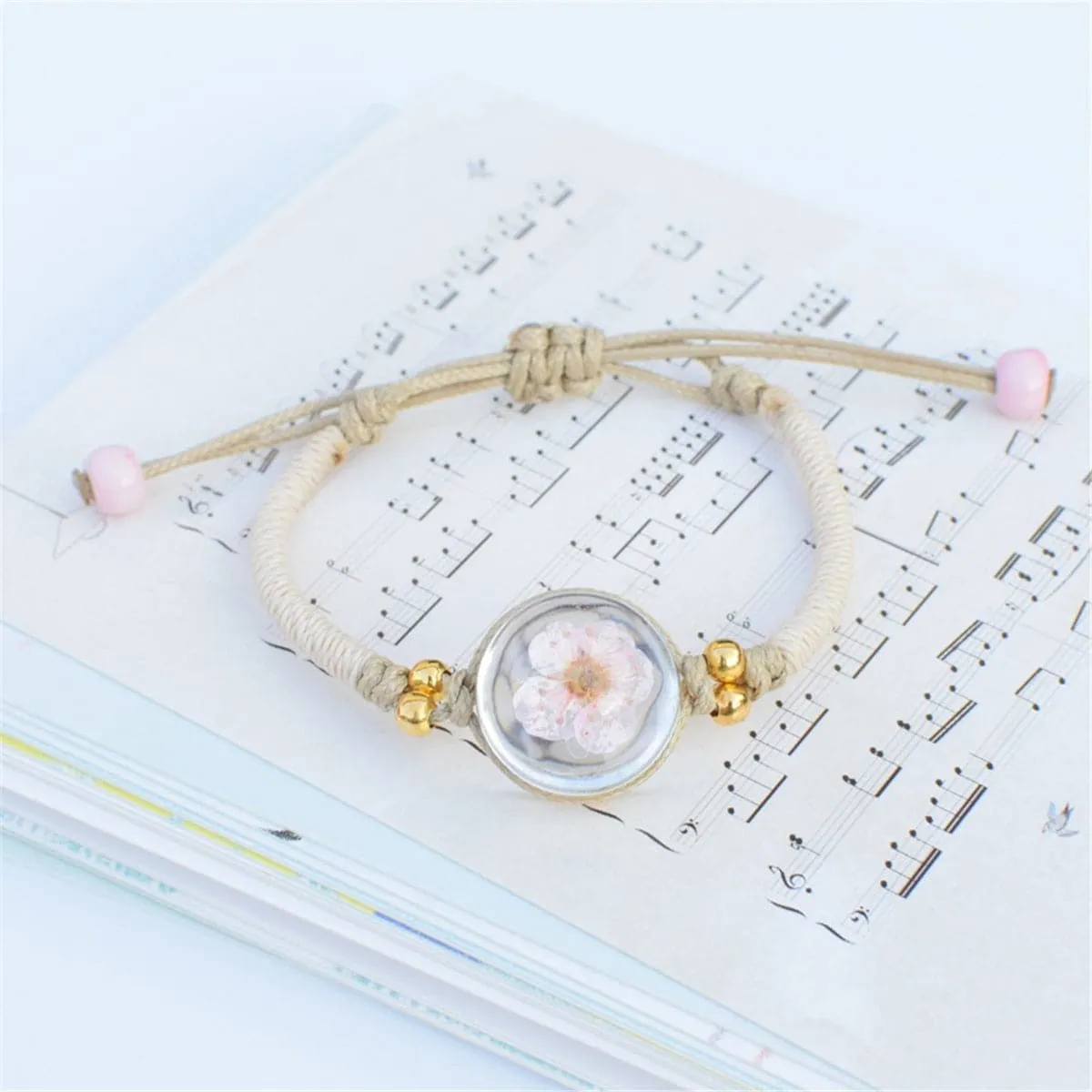 Ceramics & Pink Peach Blossom Resin Charm Bracelet