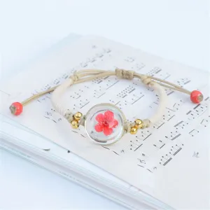 Ceramics & Red Peach Blossom Resin Charm Bracelet