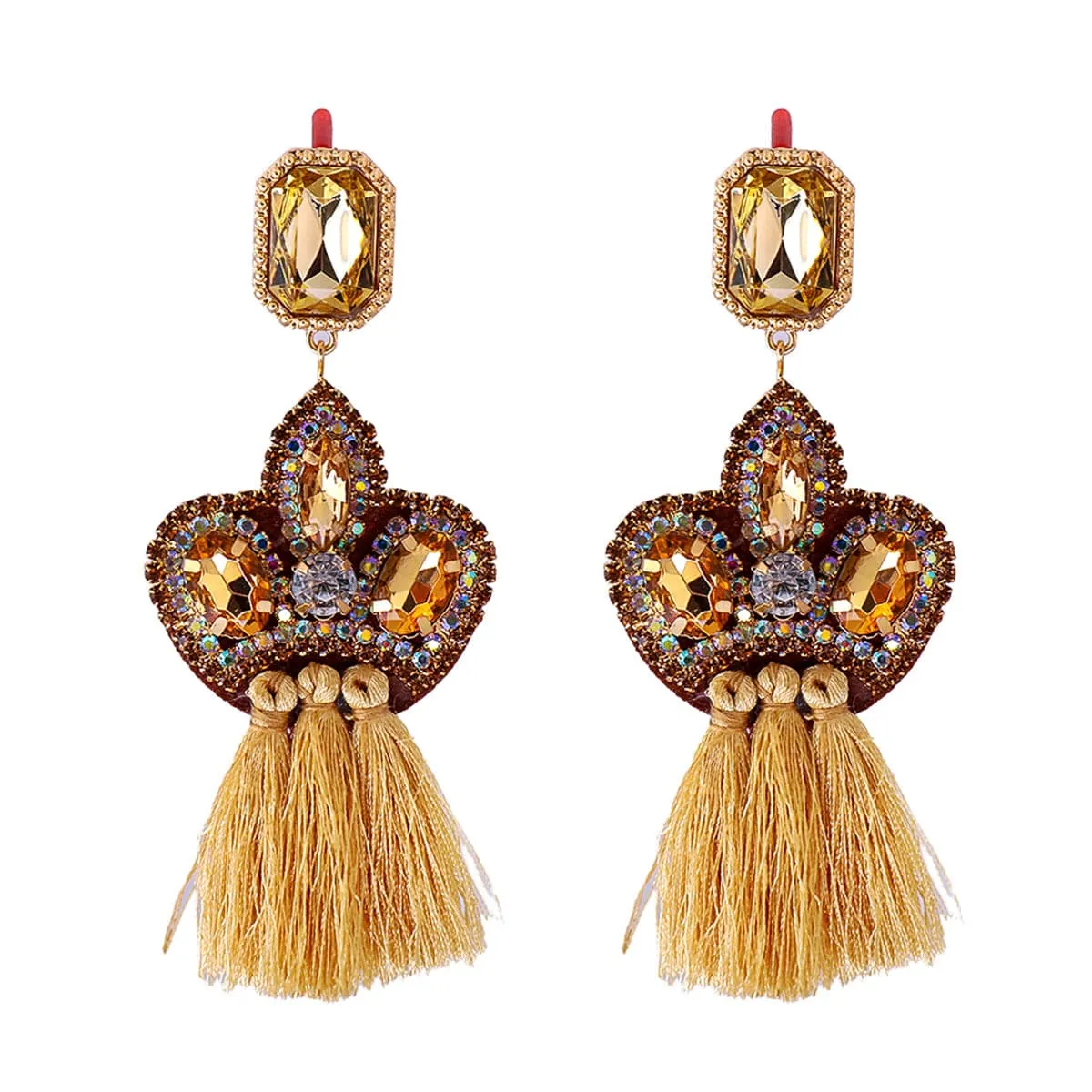 Champagne Crystal & Cubic Zirconia 18K Gold-Plated Radiant-Cut Tassel Drop Earrings
