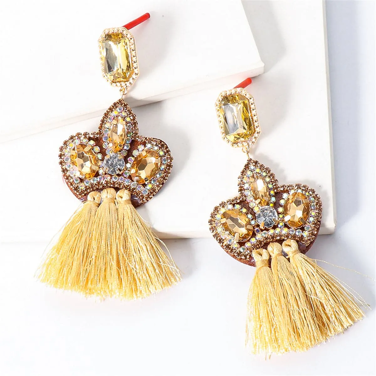 Champagne Crystal & Cubic Zirconia 18K Gold-Plated Radiant-Cut Tassel Drop Earrings