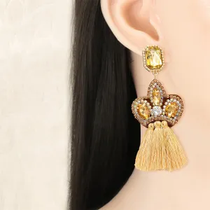 Champagne Crystal & Cubic Zirconia 18K Gold-Plated Radiant-Cut Tassel Drop Earrings