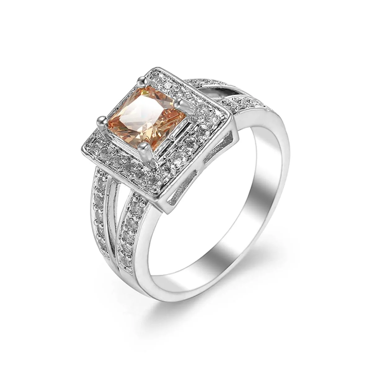 Champagne Crystal & Silver-Plated Square Hola Ring